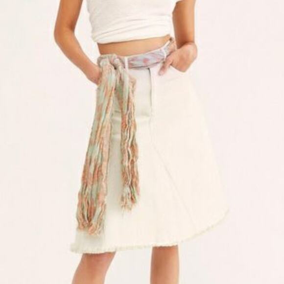 Free People Mint Green Peyton Distressed Denim Skirt - Picture 3 of 9